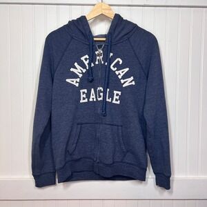 American Eagle Jacket Y2K Navy Blue Cozy Comfy Hoodie Full Zip Logo Pockets